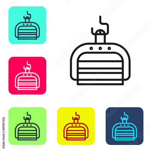 Black line Ski lift icon isolated on white background. Set icons in color square buttons. Vector Illustration.