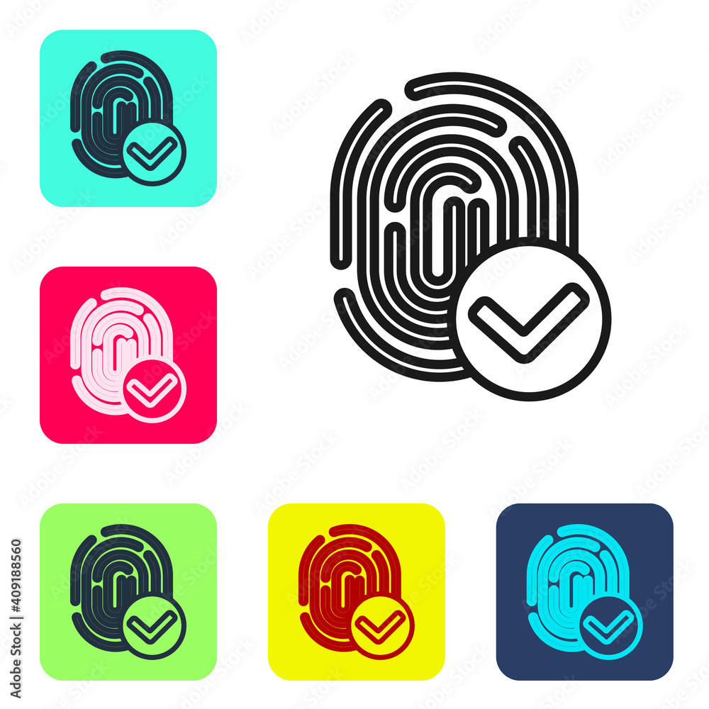 Black line Fingerprint icon isolated on white background. ID app icon. Identification sign. Touch id. Set icons in color square buttons. Vector. Black line Fingerprint icon isolated on white background. ID app icon. Identification sign. Touch id. Set icons in color square buttons. Vector.