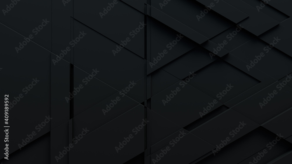 Dark tech background, with a geometric 3D structure. Clean, minimal design with simple black futuristic forms. 3D render Dark tech background, with a geometric 3D structure. Clean, minimal design with simple black futuristic forms. 3D render
