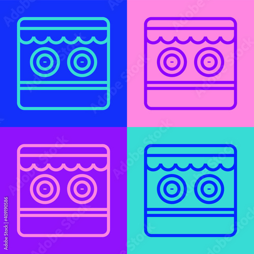 Pop art line Shooting gallery icon isolated on color background. Vector.