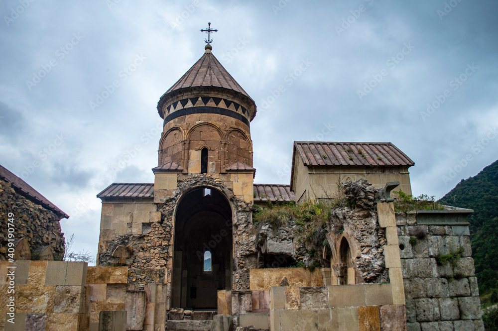 Dzoragyugh, Armenia - September 17, 2020: Hnevank monastery, a medieval Armenian Christian monastery in the Dzoraget canyon, Armenia