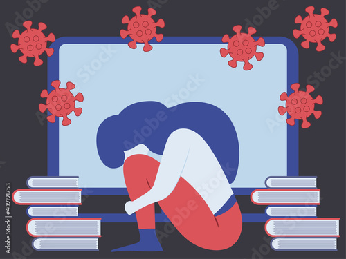 Vector conceptual illustration for homeschooling by Coronavirus