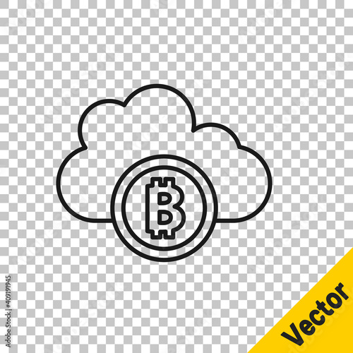 Black line Cryptocurrency cloud mining icon isolated on transparent background. Blockchain technology, bitcoin, digital money market, cryptocoin wallet. Vector.
