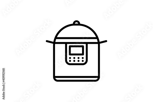 Multicooker icon. Vector linear sign, symbol, logo of kitchen multicooker for mobile concept and web design. Icon for the website of the store of household appliances, gadgets and electronics.