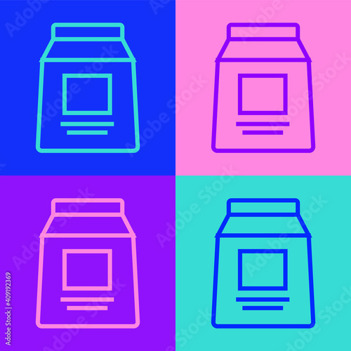 Pop art line Sports nutrition bodybuilding proteine power drink and food icon isolated on color background. Vector.