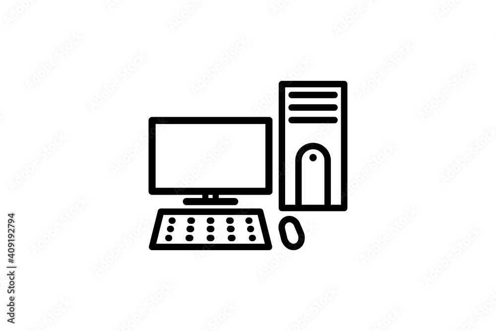 Computer icon. Vector linear sign, symbol, logo of computer for mobile concept and web design. Icon for the website of the store of household appliances, gadgets and electronics. Computer icon. Vector linear sign, symbol, logo of computer for mobile concept and web design. Icon for the website of the store of household appliances, gadgets and electronics.