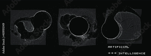 Surface made of particles, array of points. Abstract technology background.