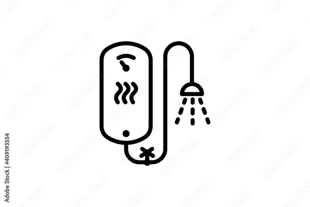 Water heater icon. Vector linear sign, symbol, logo of water heater for mobile concept and web design. Icon for the website of the store of household appliances, gadgets and electronics. Water heater icon. Vector linear sign, symbol, logo of water heater for mobile concept and web design. Icon for the website of the store of household appliances, gadgets and electronics.