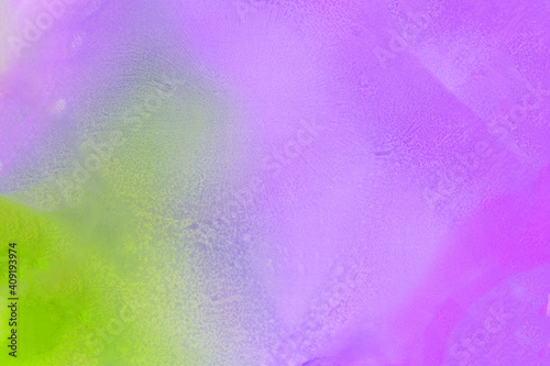 Watercolor abstract artistic textured background for design. Green violet stain splash. Ultra color party mood.