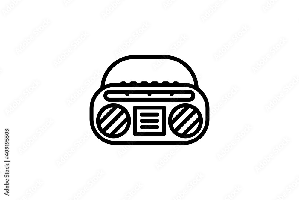 Boombox icon. Vector linear sign, symbol, logo of boom box for mobile concept and web design. Icon for the website of the store of household appliances, gadgets and electronics. Boombox icon. Vector linear sign, symbol, logo of boom box for mobile concept and web design. Icon for the website of the store of household appliances, gadgets and electronics.