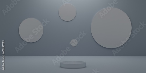 3d geometric grey podium for product placement with a circular background