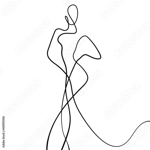 Continuous Line Drawing of Woman Abstract Body, Fashion Minimalist Concept, Woman Beauty Drawing, Vector Illustration. Good for Prints, T-shirt, Banners, Slogan Design Modern Graphics Style