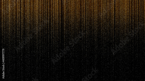 Abstract Gold Glittering rain on black background.