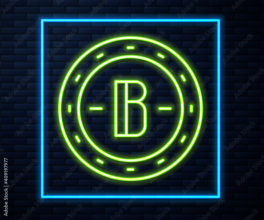Glowing neon line Cryptocurrency coin Bitcoin icon isolated on brick wall background. Physical bit coin. Blockchain based secure crypto currency. Vector. Glowing neon line Cryptocurrency coin Bitcoin icon isolated on brick wall background. Physical bit coin. Blockchain based secure crypto currency. Vector.