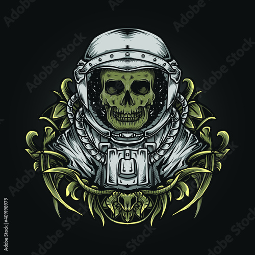 artwork illustration and t-shirt design astronaut skull engraving ornament