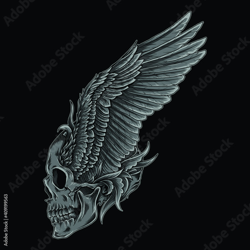 artwork illustration and t-shirt design astronaut skull wing