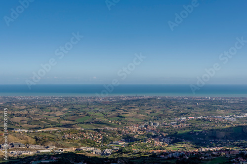Panoramic top view of the Adriatic coast from San Marino on a sunny day © Marco Taliani