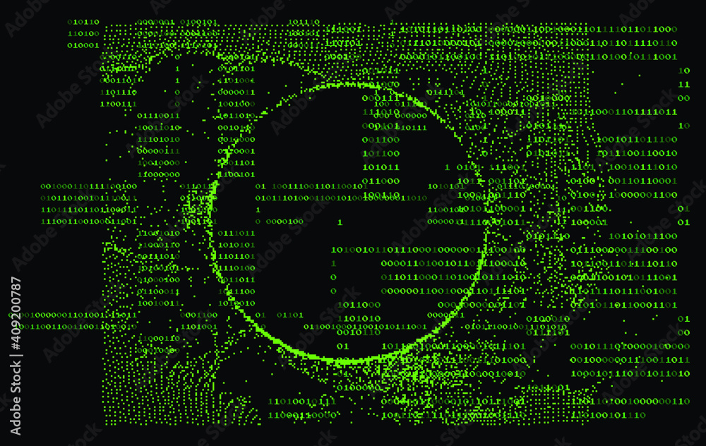 Abstract technology background with binary code and mesh made of particles. Glitched computer screen with scientific drawings. Abstract technology background with binary code and mesh made of particles. Glitched computer screen with scientific drawings.