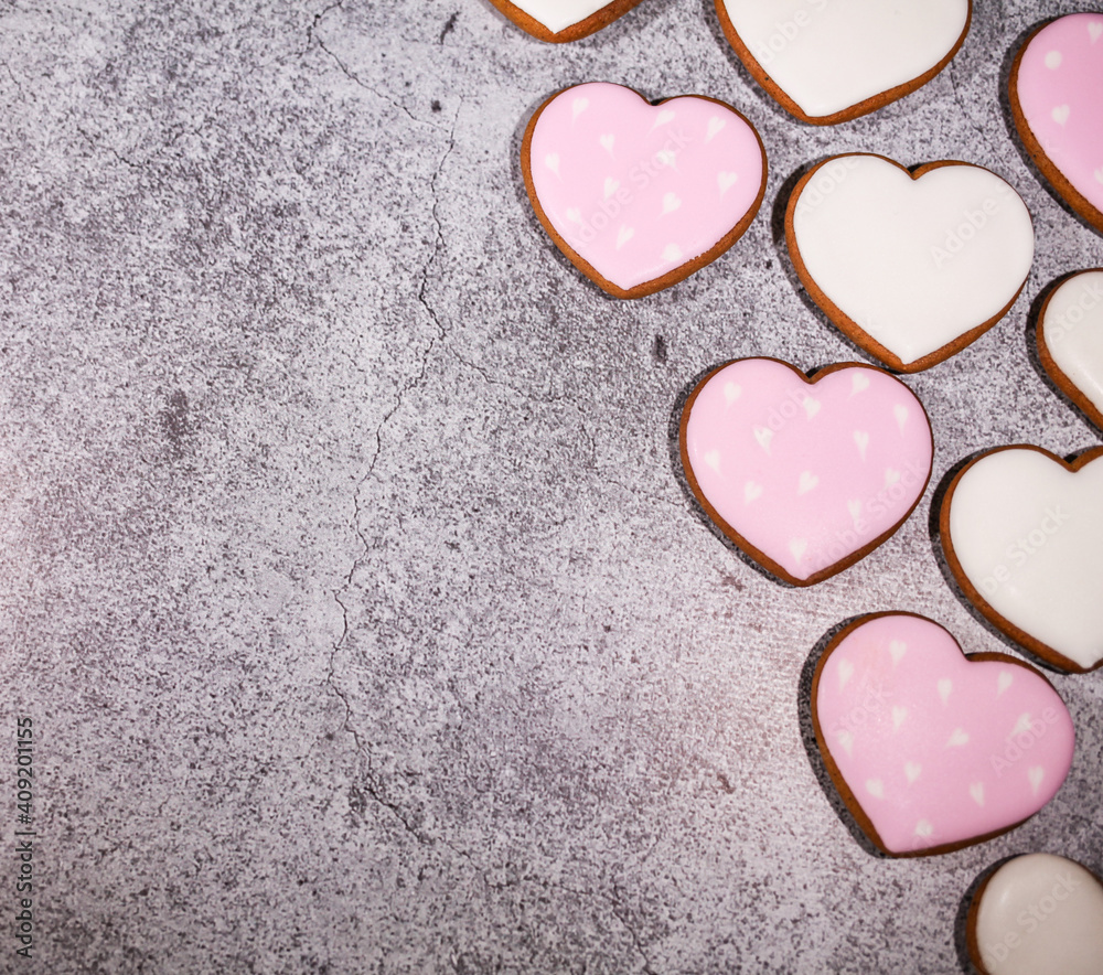 Fototapeta premium Valentine's day cookies background, top view