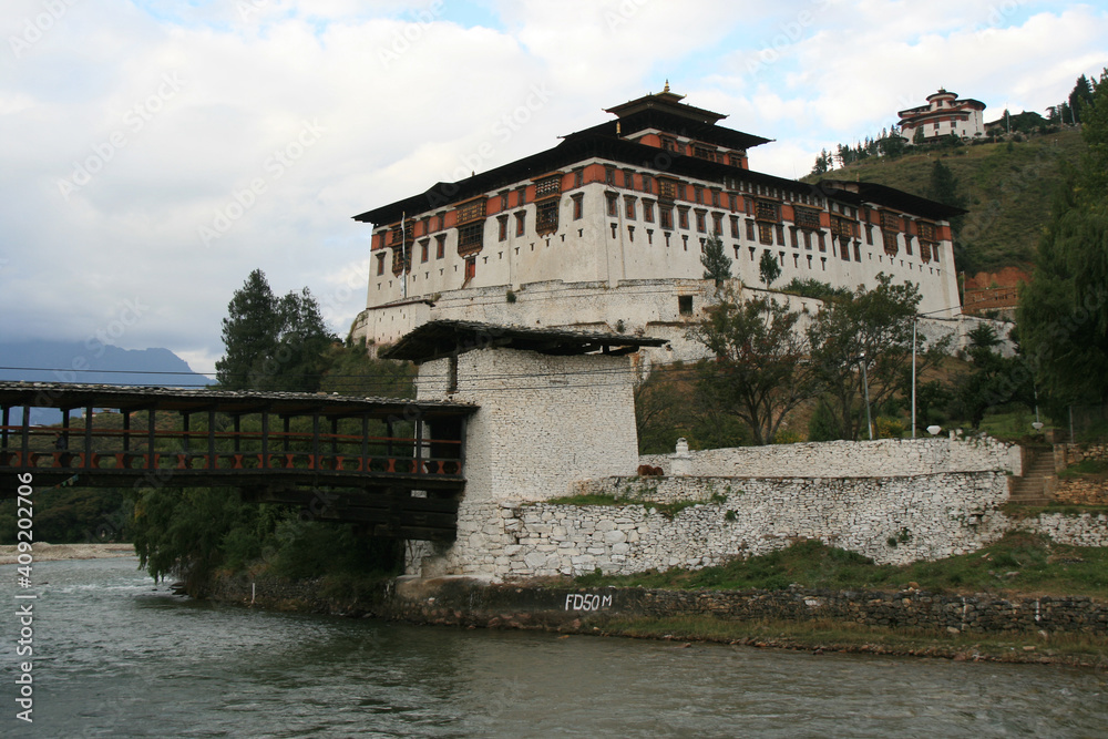 buddhist fortress (dzong) in paro (bhutan)