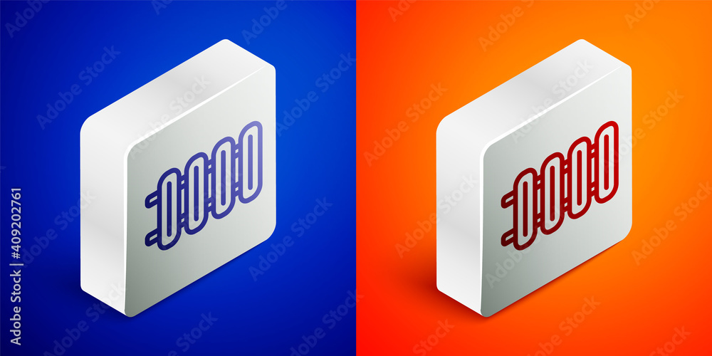 Isometric line Heating radiator icon isolated on blue and orange background. Silver square button. Vector. Isometric line Heating radiator icon isolated on blue and orange background. Silver square button. Vector.