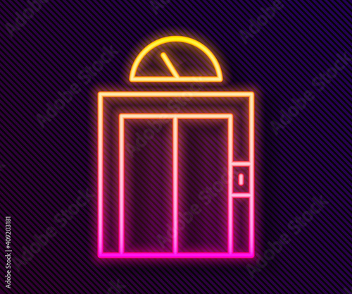 Glowing neon line Lift icon isolated on black background. Elevator symbol. Vector.
