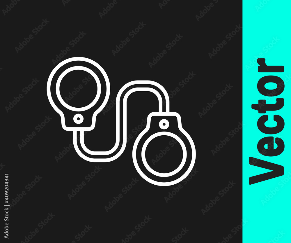 White line Handcuffs icon isolated on black background. Vector. White line Handcuffs icon isolated on black background. Vector.