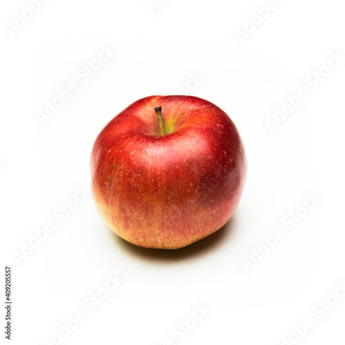 Single isolated white red fresh apple fruit food