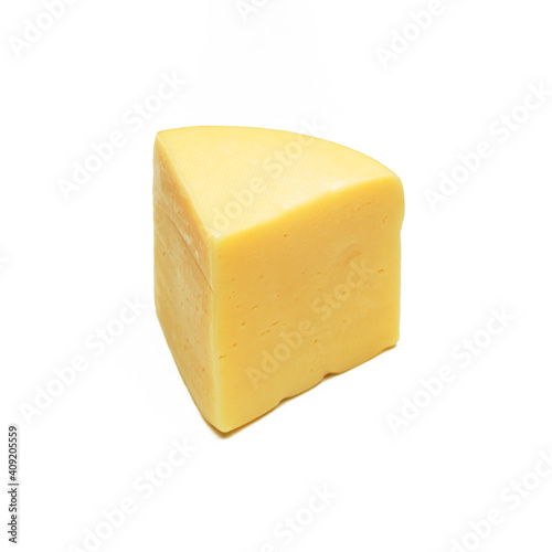 Single isolated white yellow cheese food piece