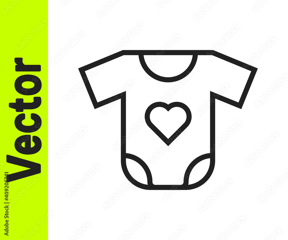 Black line Baby clothes icon isolated on white background. Baby clothing for baby girl and boy. Baby bodysuit. Vector. Black line Baby clothes icon isolated on white background. Baby clothing for baby girl and boy. Baby bodysuit. Vector.