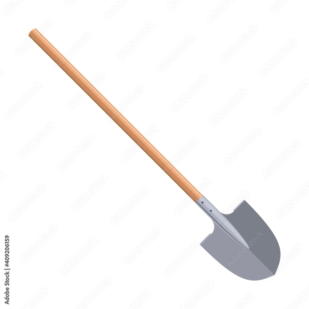 Shovel isolated on white background. Work tool for outdoor activities, digging, gardening. Construction equipment. Vector illustration Shovel isolated on white background. Work tool for outdoor activities, digging, gardening. Construction equipment. Vector illustration