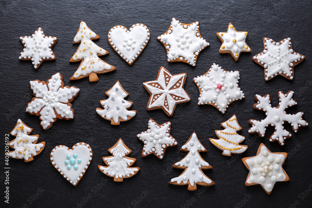 christmas cookies on slate table christmas cookies on slate table