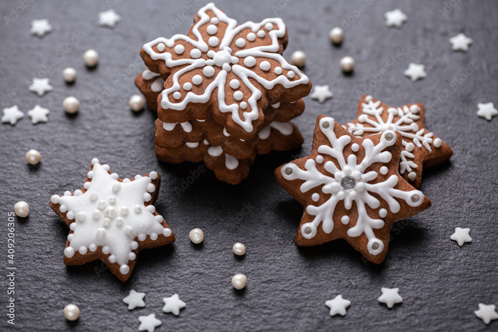 christmas cookies on slate table christmas cookies on slate table