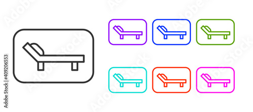 Black line Sunbed icon isolated on white background. Sun lounger. Set icons colorful. Vector.