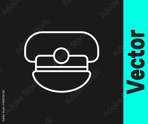 White line Captain hat icon isolated on black background. Vector.
