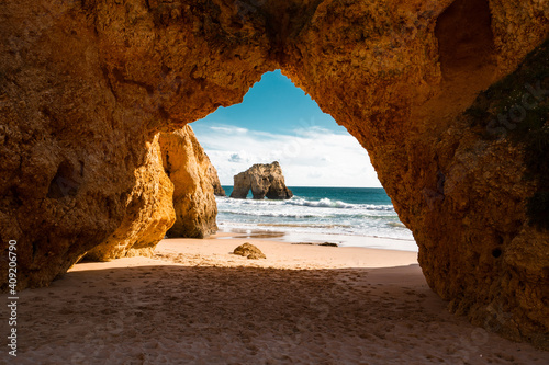 Tunnel in a Beach Cliff in Portimão, Algarve Portugal.