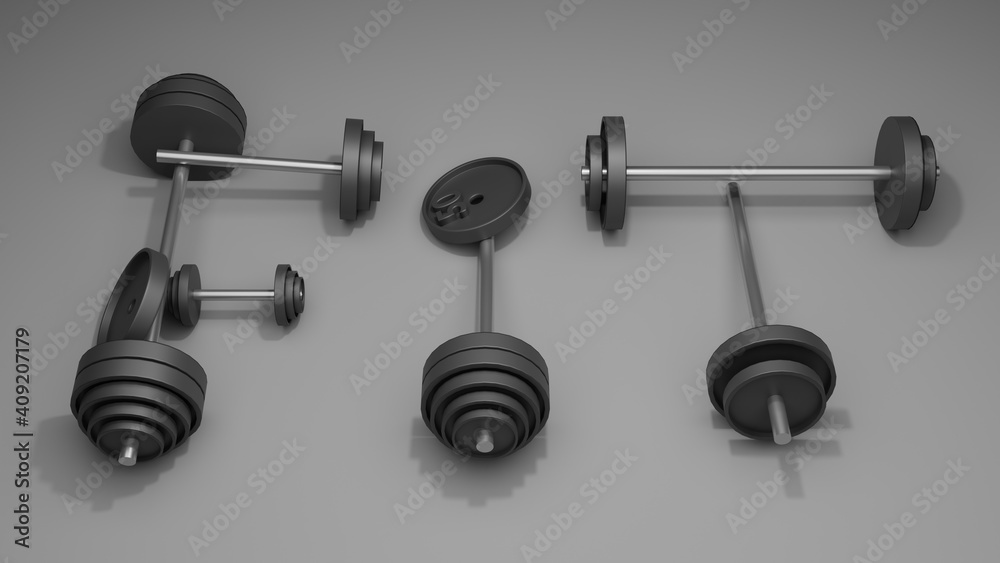Fit Dumbbell abstract background 3D render Fit Dumbbell abstract background 3D render