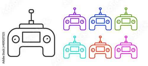 Black line Drone radio remote control transmitter icon isolated on white background. Set icons colorful. Vector.