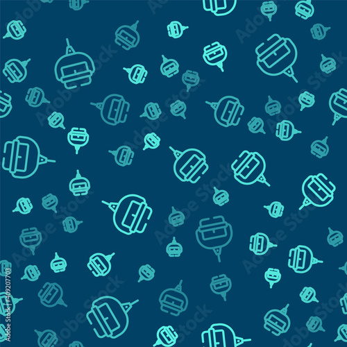 Green line Ski lift icon isolated seamless pattern on blue background. Vector.