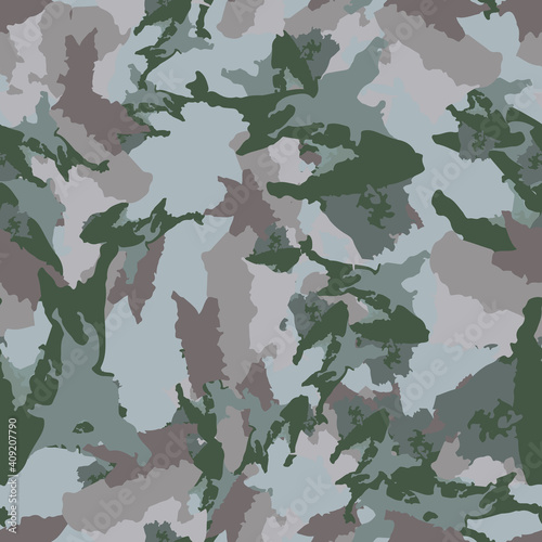 Forest camouflage of various shades of blue, green and brown colors