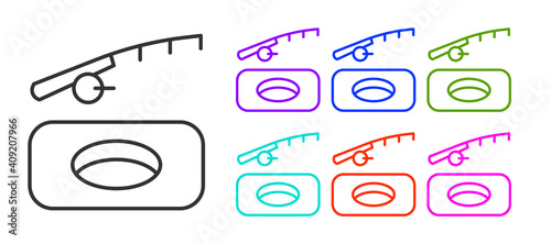 Black line Winter fishing icon isolated on white background. Set icons colorful. Vector.