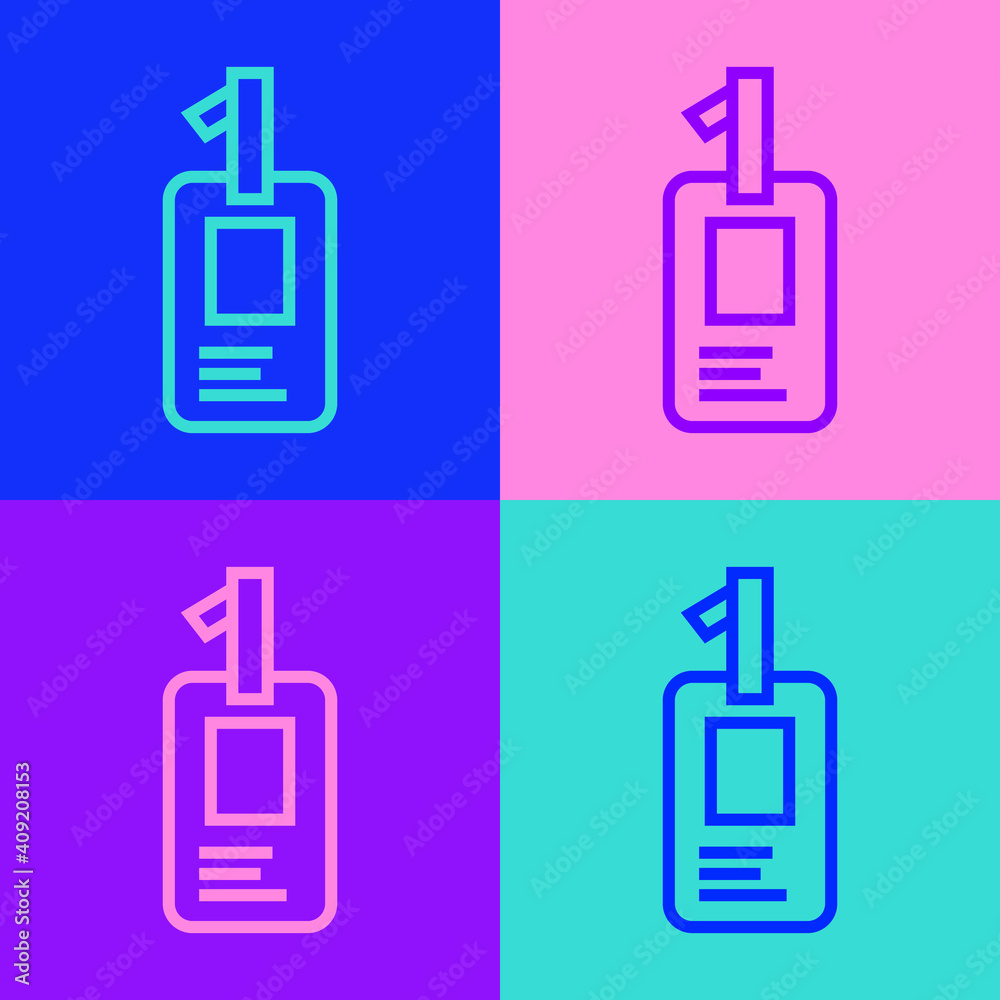 Pop art line Identification badge icon isolated on color background. It can be used for presentation, identity of the company, advertising. Vector. Pop art line Identification badge icon isolated on color background. It can be used for presentation, identity of the company, advertising. Vector.