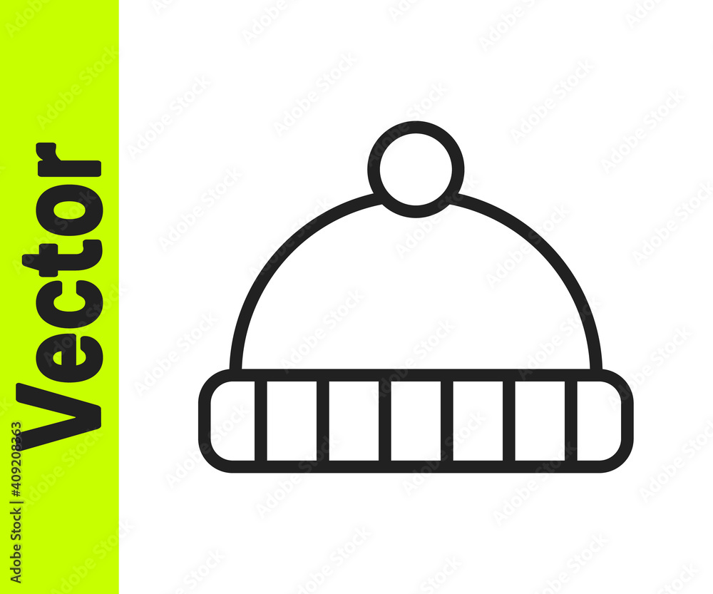 Black line Winter hat icon isolated on white background. Vector. Black line Winter hat icon isolated on white background. Vector.
