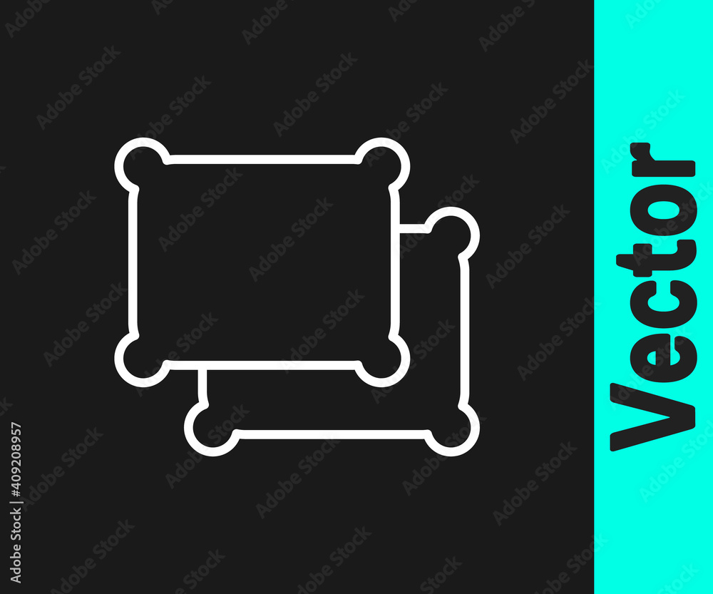 White line Rectangular pillow icon isolated on black background. Cushion sign. Vector. White line Rectangular pillow icon isolated on black background. Cushion sign. Vector.