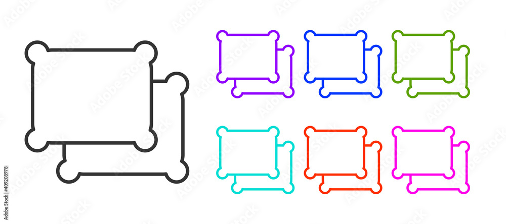 Black line Rectangular pillow icon isolated on white background. Cushion sign. Set icons colorful. Vector. Black line Rectangular pillow icon isolated on white background. Cushion sign. Set icons colorful. Vector.