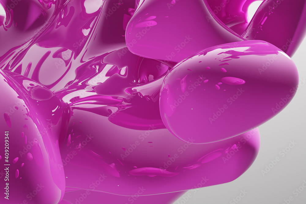 Abstract pink liquid drops splashing on a white background - illustration, computer generated 3D rendered image (closeup) Abstract pink liquid drops splashing on a white background - illustration, computer generated 3D rendered image (closeup)
