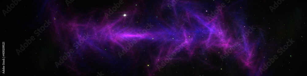 HDRI panoramic space galaxy nebula map. Space background with nebula and stars, equirectangular projection, environment map. Fractal 3d illustration.