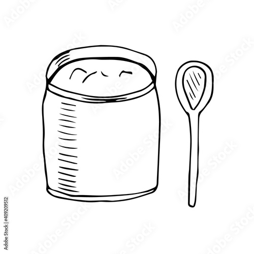 Home made cosmetics, vector doodle illustration, jar and spoon