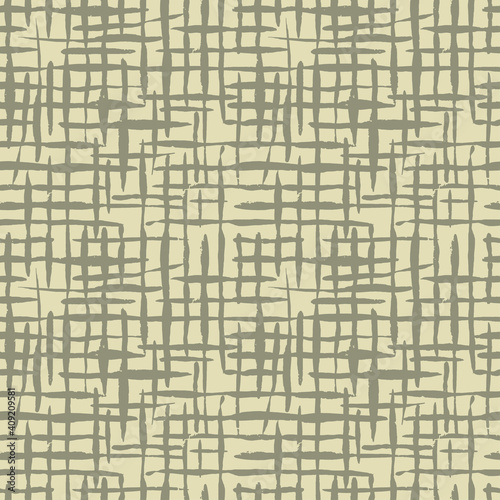 Light beige canvas burlap texture, seamless checkered pattern. Linen fabric textile. Cloth linen sack background. Vector grunge wallpaper 