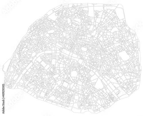 Paris France monochrome line city map. Plan of streets, urban background. Scheme of road. Vector  